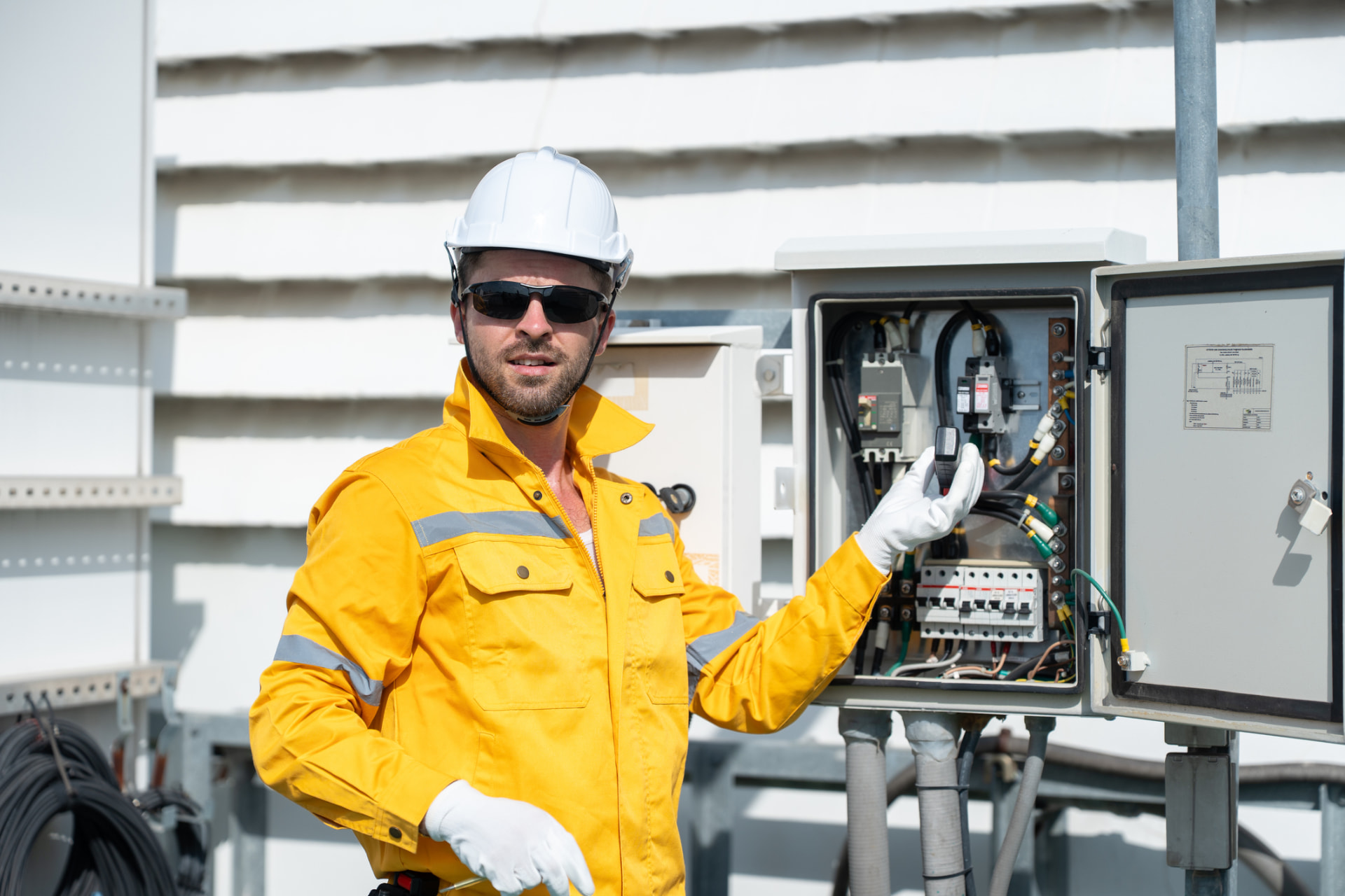 Diesel Fuelmasters technician checking a fuel system control panel on site